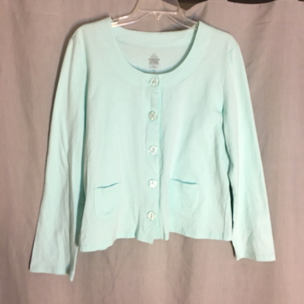 NWT 100% Cotton Teal Long Sleeve Light Dainty Cardigan Size L